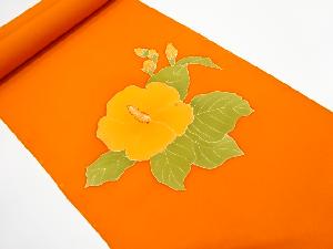 アンティーク　塩瀬　芙蓉模様　刺繍　名古屋帯地反物